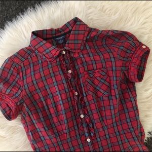 AE SHORT SLEEVE RUFFLED BUTTON UP SHIRT - Sz: 0